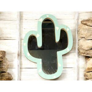 Cactus Shape Wall Mirror With Light Green Wooden Frame & Hanging Loop
